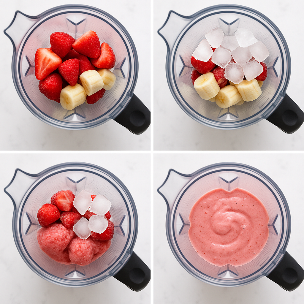 Ingredients for making a strawberry banana smoothie