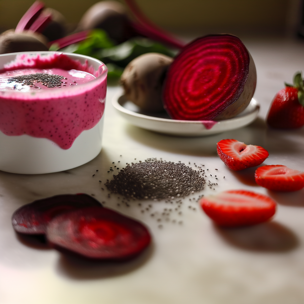 A vibrant glass of BEET BERRY SMOOTHIE