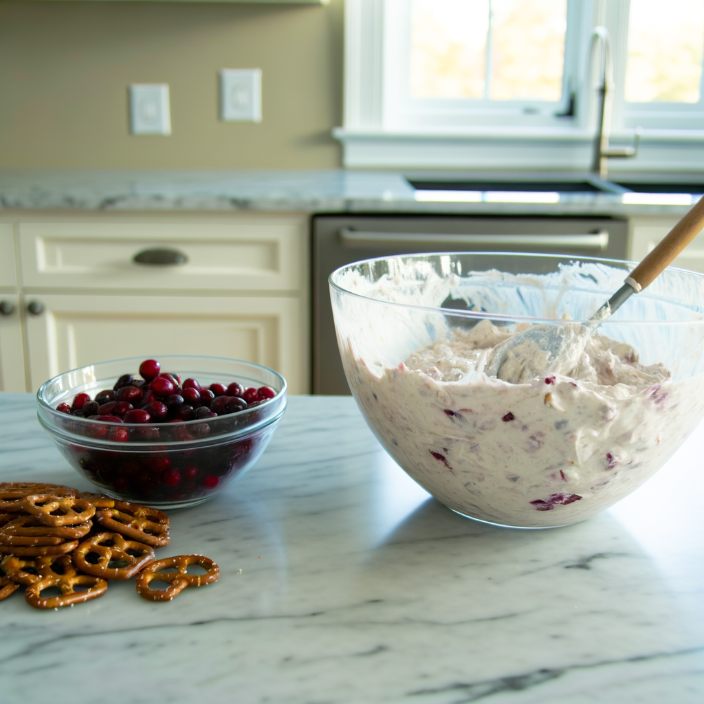 Cranberry Pretzel Salad on a white plate