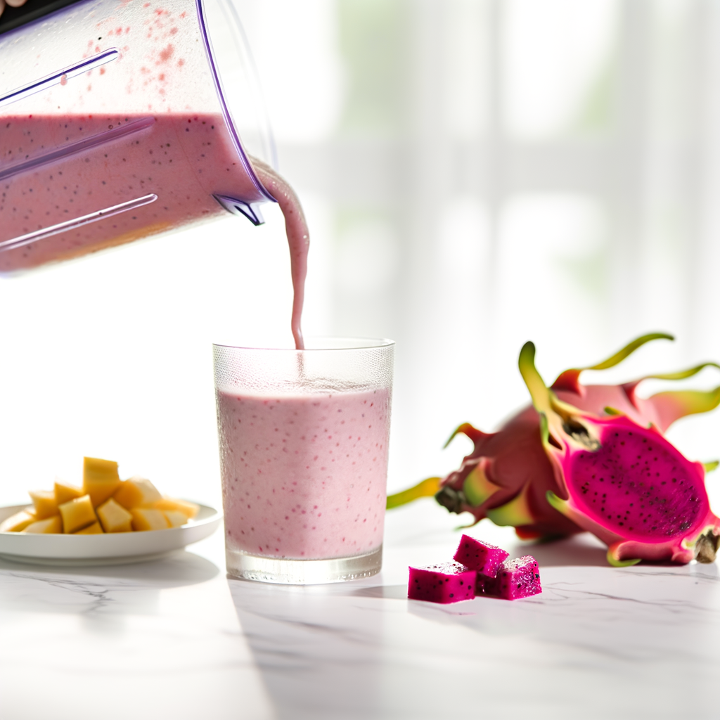 Refreshing DRAGON FRUIT PROTEIN SMOOTHIE in a glass