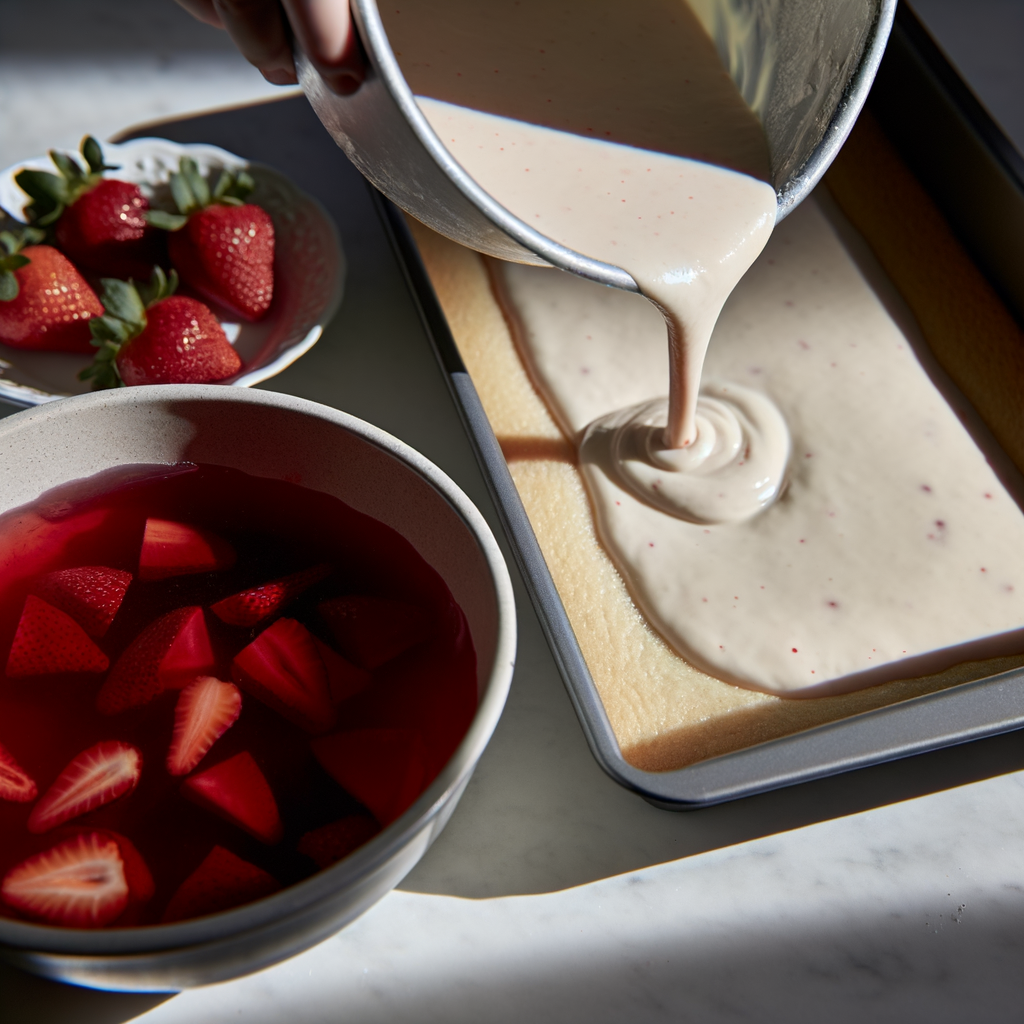 Serving of Easy Strawberry Jello Poke Cake Recipe