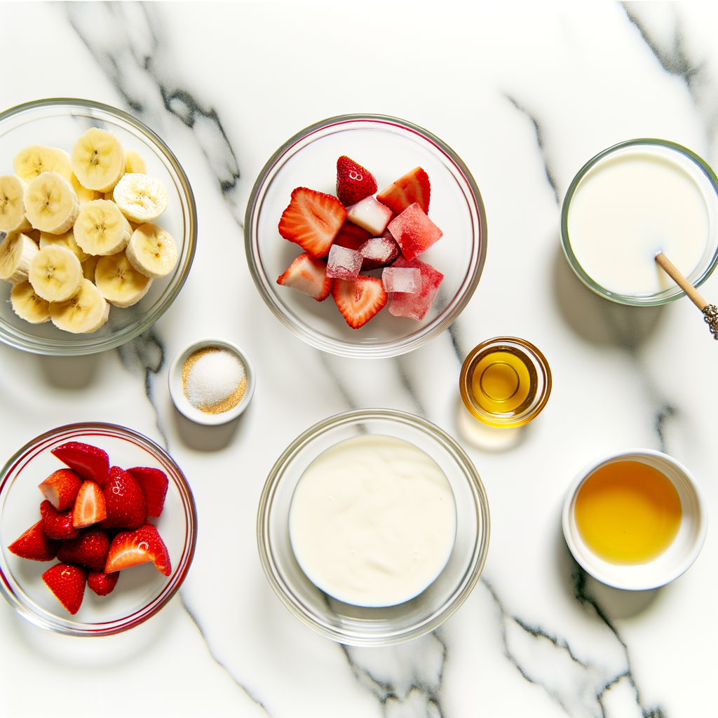 Banana and strawberry smoothie ingredients