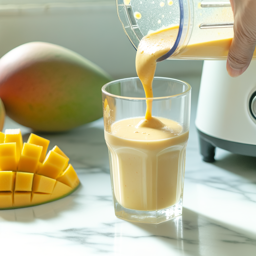 Completed glass of mango fruit smoothie
HOW TO MAKE A MANGO FRUIT SMOOTHIE