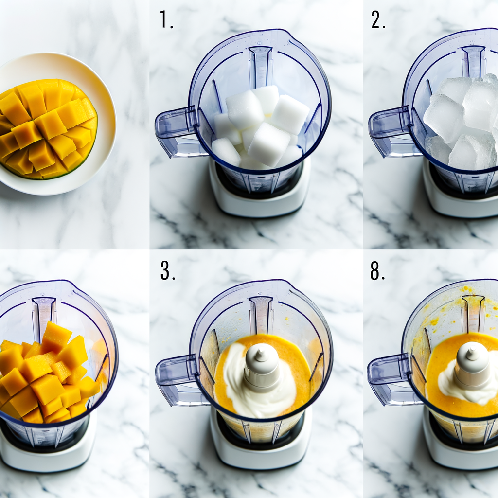 Ingredients for mango smoothie with frozen fruit