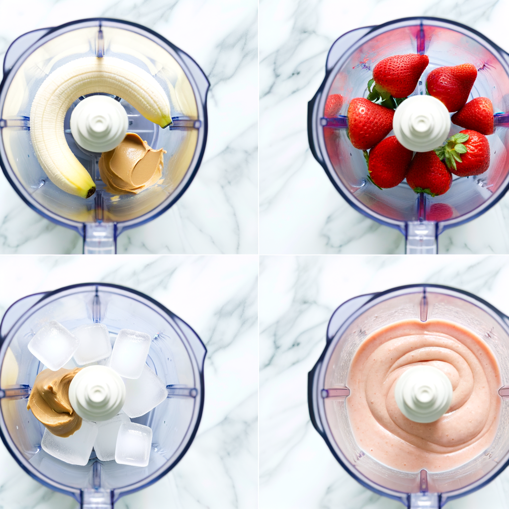 Ingredients for making a strawberry banana smoothie