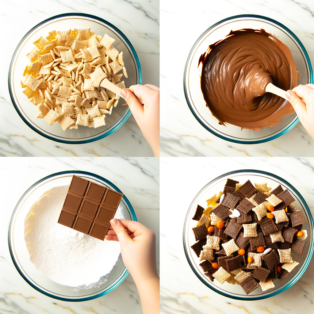 Ingredients for making Halloween Puppy Chow Chex Mix