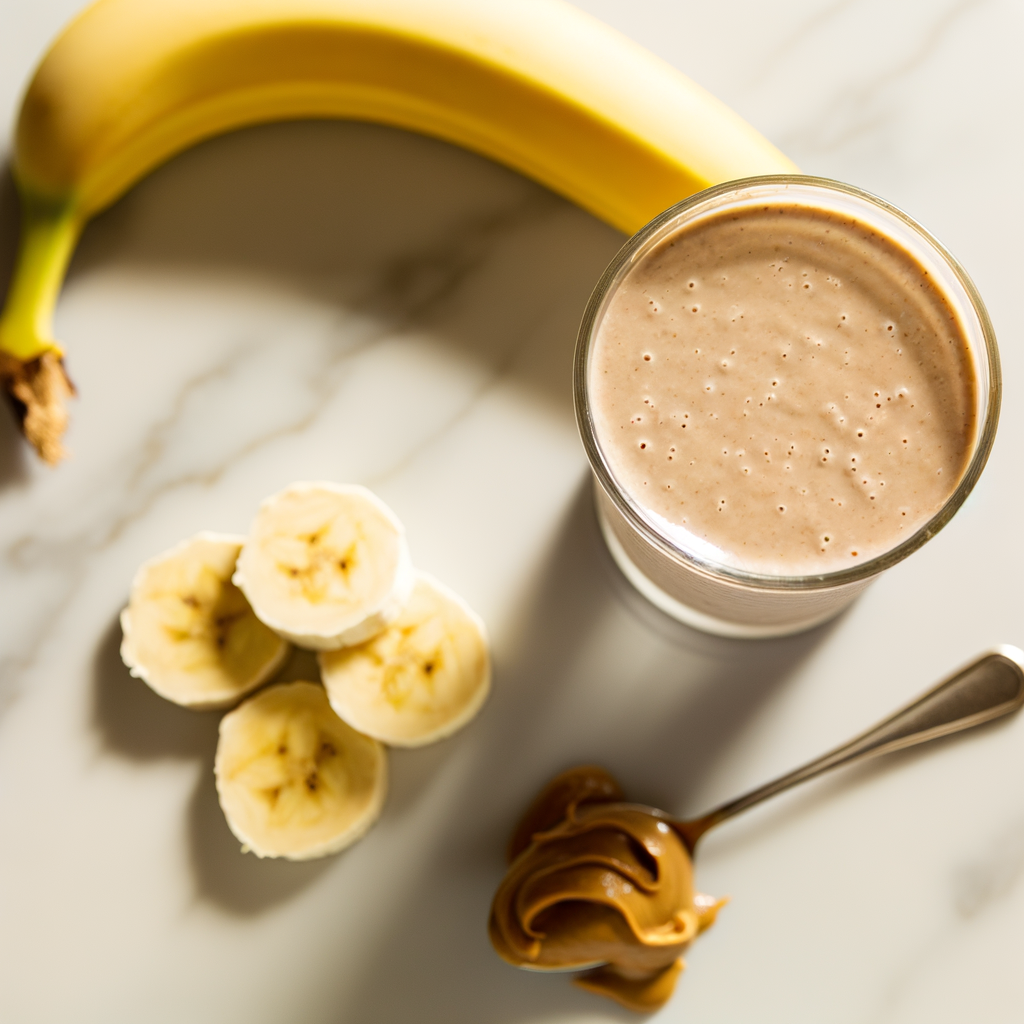 Creamy and luscious PEANUT BUTTER CHOCOLATE SMOOTHIE served in a glass