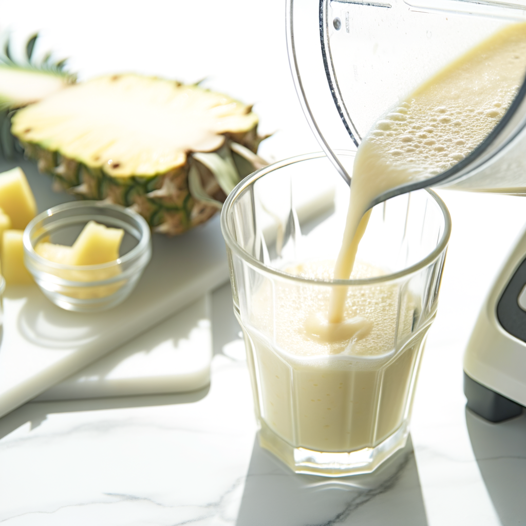 Creamy PINEAPPLE SMOOTHIE WITH MILK served in a glass