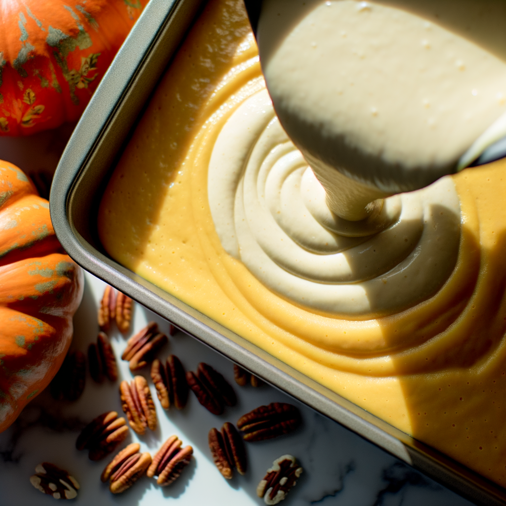Serving of Pumpkin Earthquake Cake with Creamy Swirls and Fall Flavor