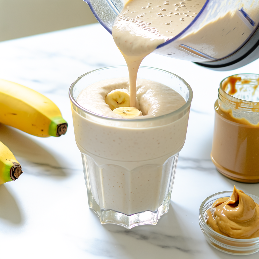 Delicious SMOOTHIE BANANA PEANUT BUTTER with fresh bananas and peanut butter