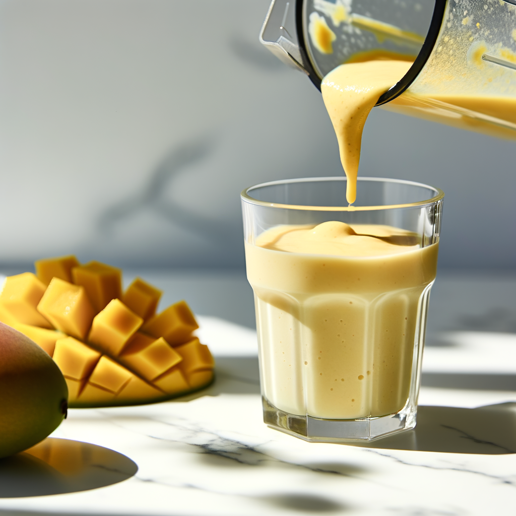 A glass of SMOOTHIE MANGO HEALTHY