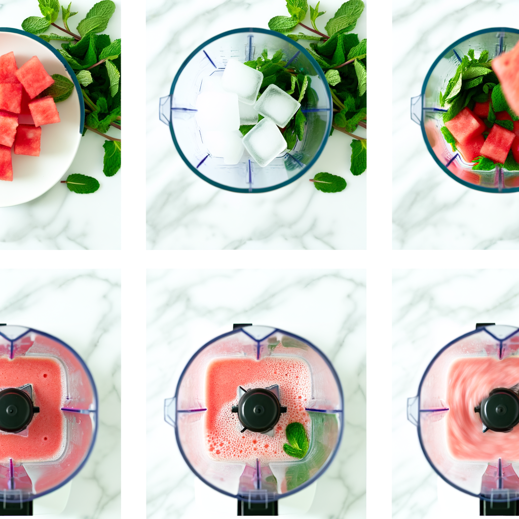 Smoothie ingredients including watermelon, mint, and lime